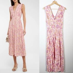 Poupette St. Barth Size Medium Womens Agnes Pink Floral Print Midi Dress